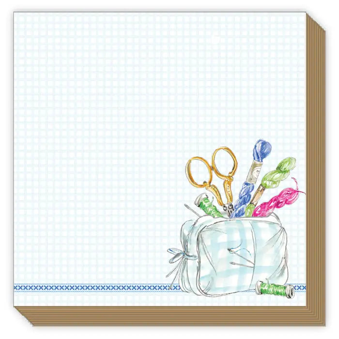 Blue Needlepoint Bag with Threads and Scissors Luxe Notepad