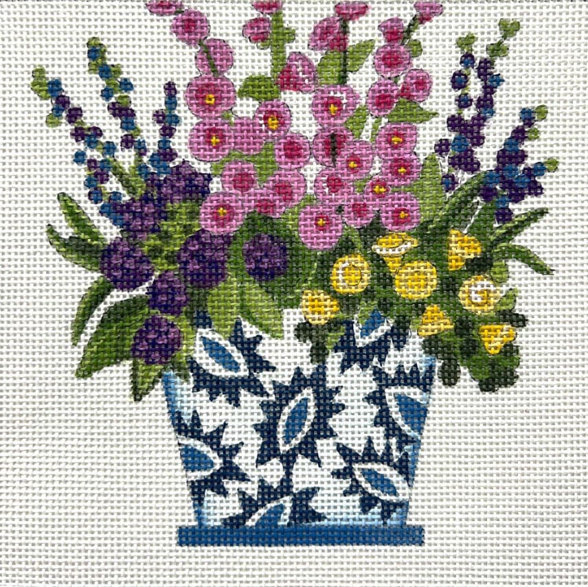 Blue/White Pot with Bouquet