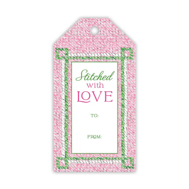 Stitched with Love Pink Needlepoint Gift Tag