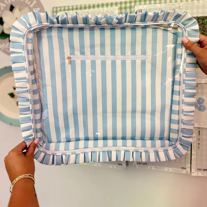 Light Blue Striped Ruffle Bag