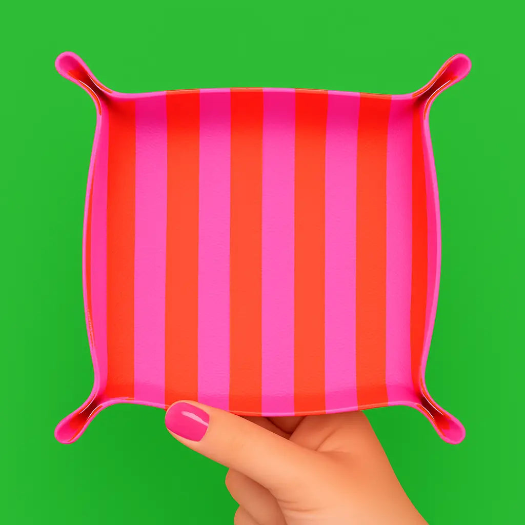 Preppy Stripe Jewelry Trinket Tray Pink Orange Stripe