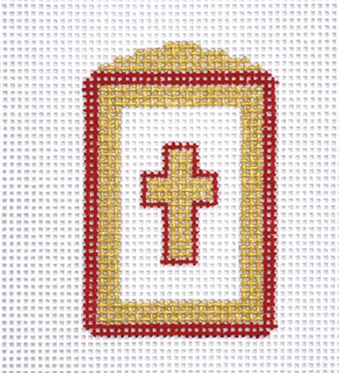 Mini cross bookmark gold with ribbon