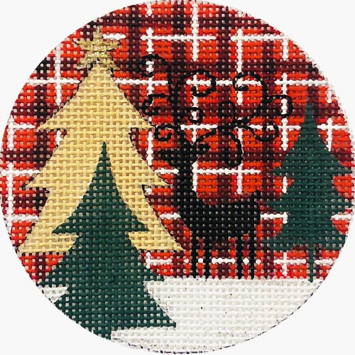 Reindeer and Trees on Plaid