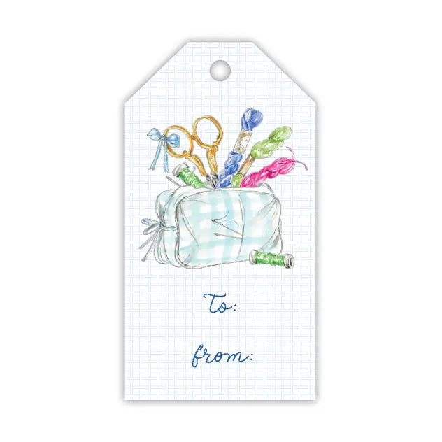 Blue Needlepoint Bag with Threads Gift Tag