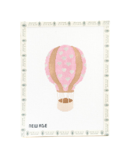 Pink Heart Hot Air Balloon Needlepoint Canvas