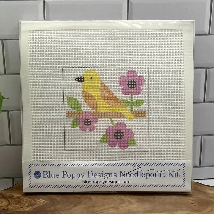 Yellowbird with Pink Flowers Needlepoint Design Kit