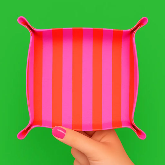 Preppy Stripe Jewelry Trinket Tray Pink Orange Stripe