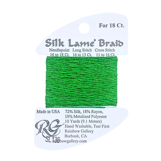 Silk Lame Braid 18 - SL136-KELLY GREEN