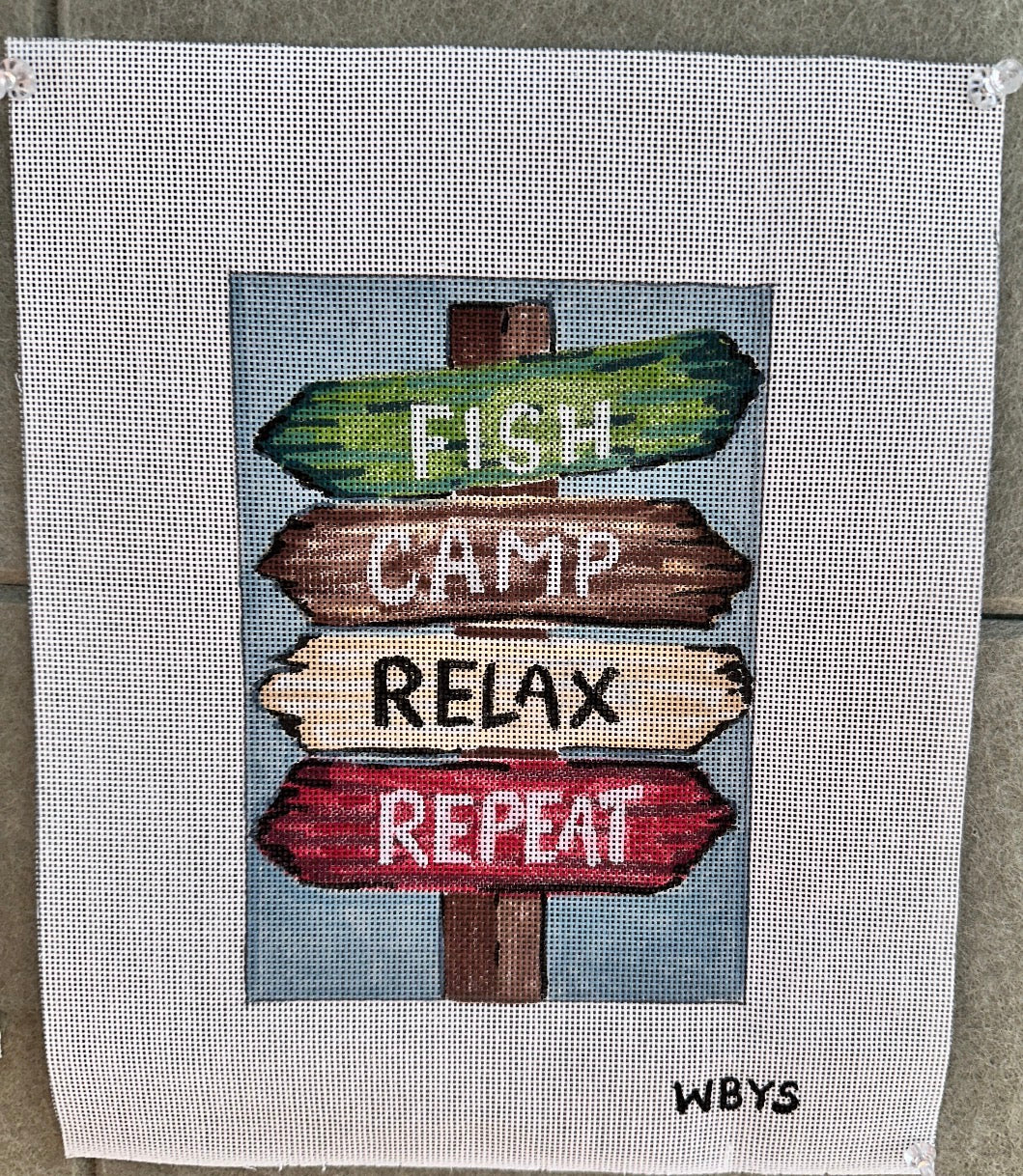 Fish Camp Relax Repeat Sign
