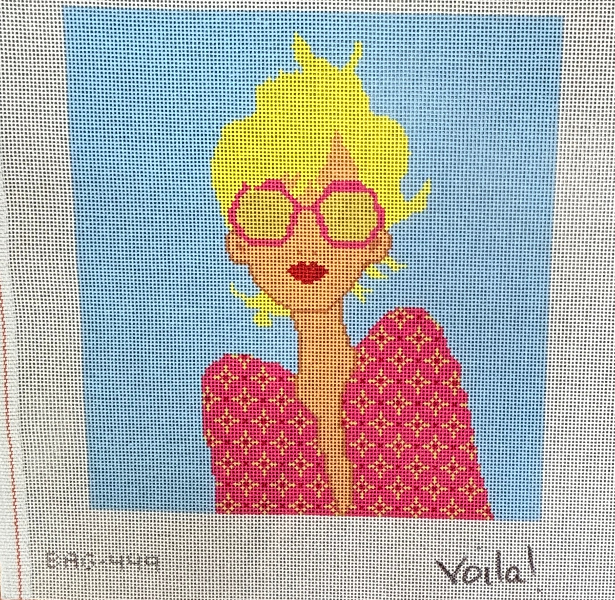 Glamorous Blonde Women With Pink Glasses