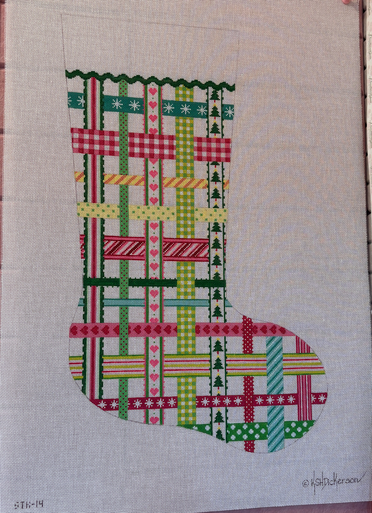 Woven Ribbons Stocking Pinks/Greens