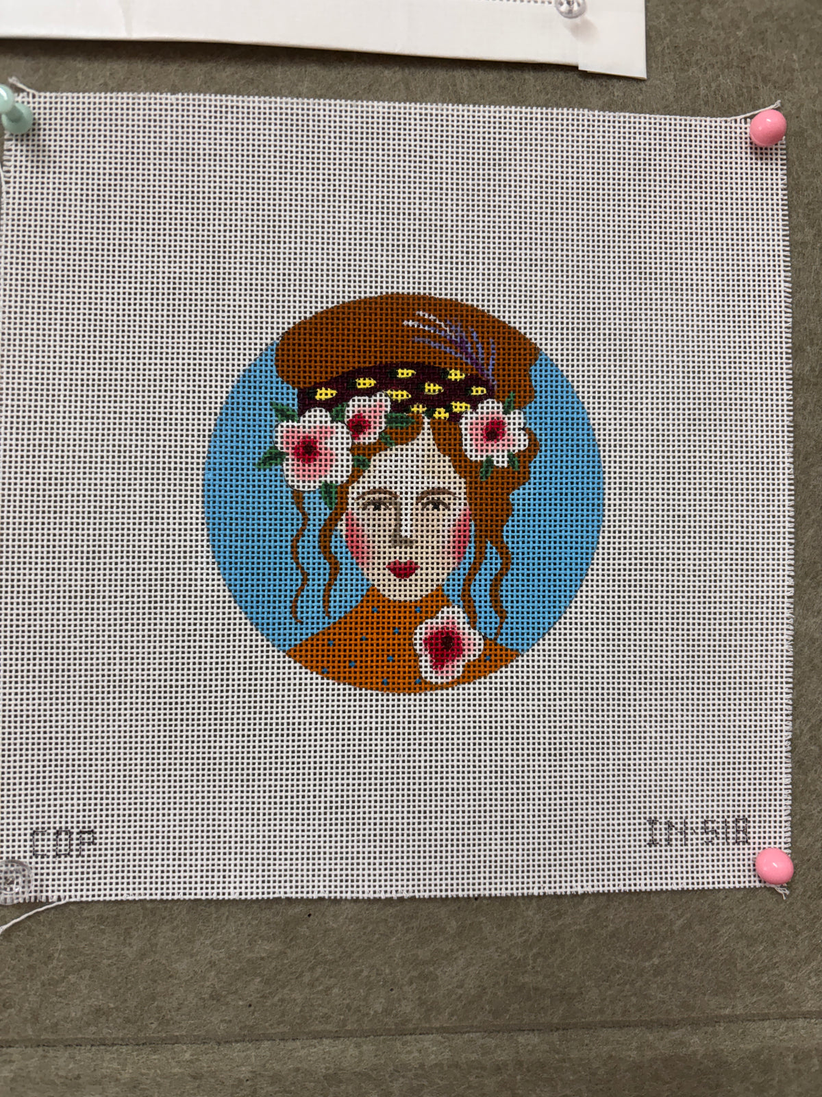 Woman with Pink Flowers in Hair