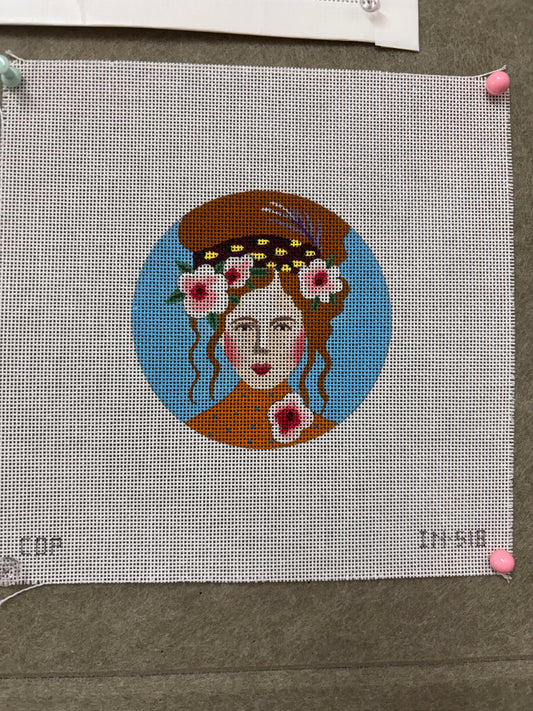 Woman with Pink Flowers in Hair