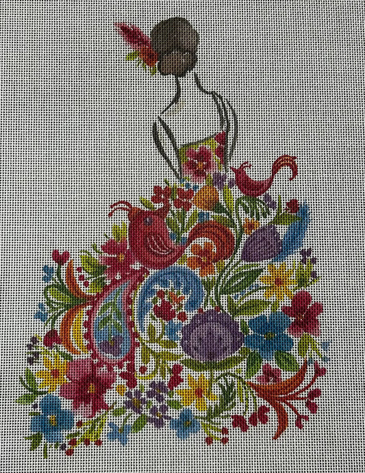 Lady with pink flowers