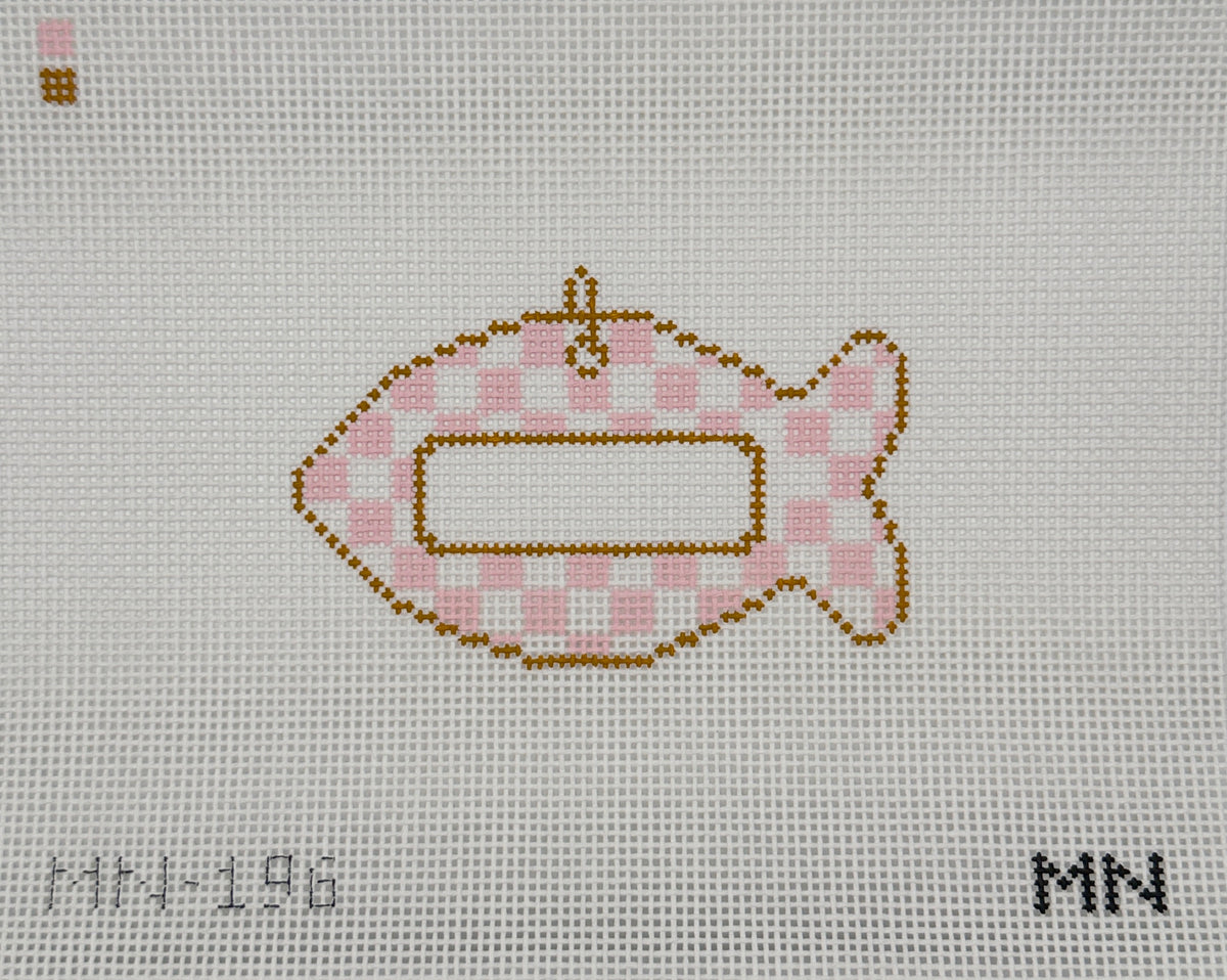 Pink Check Cat Tag Canvas