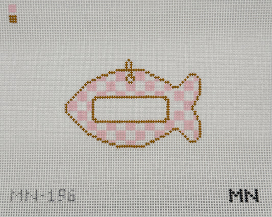 Pink Check Cat Tag Canvas