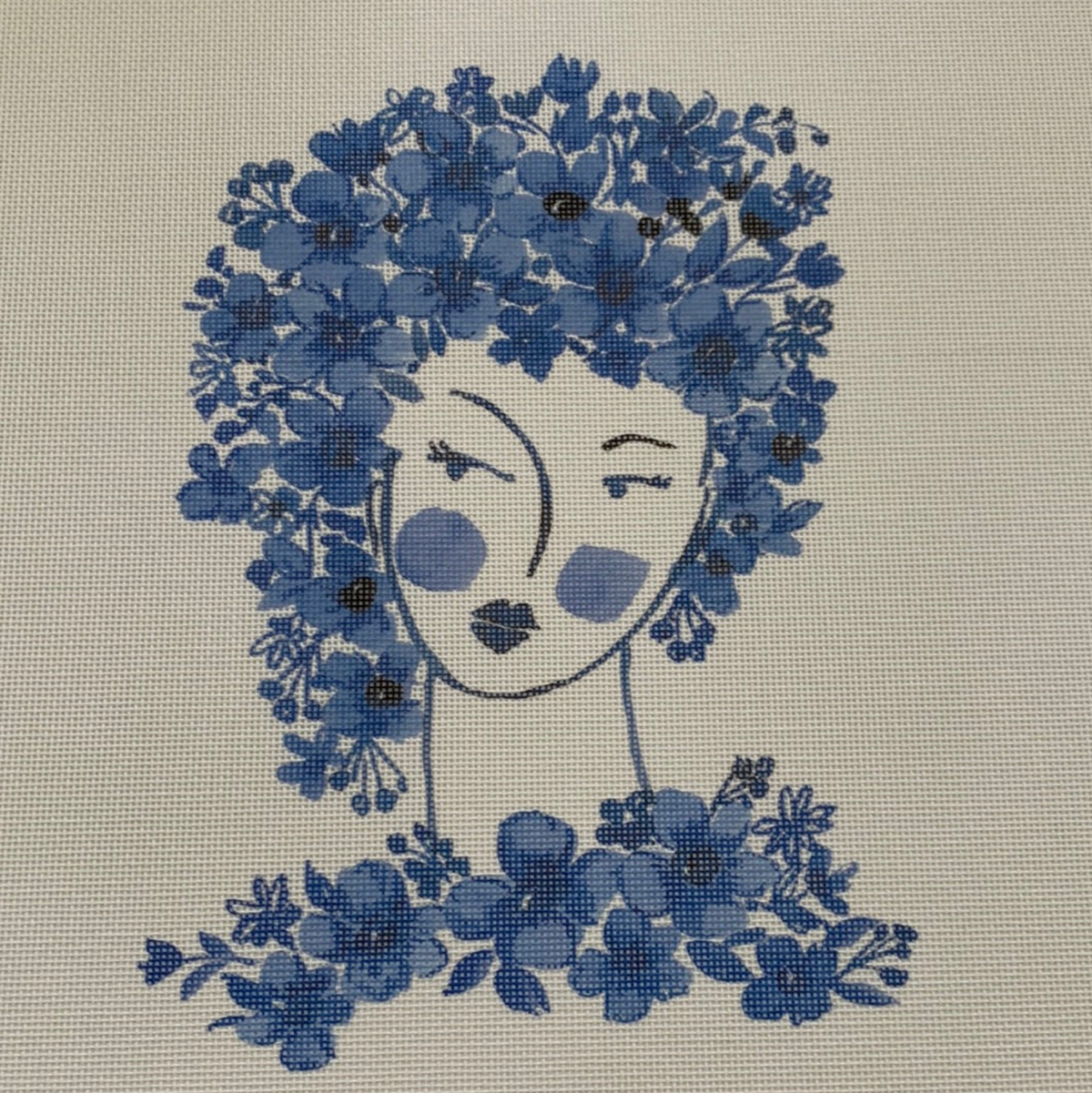 Head With Blue Flowers Around Neck