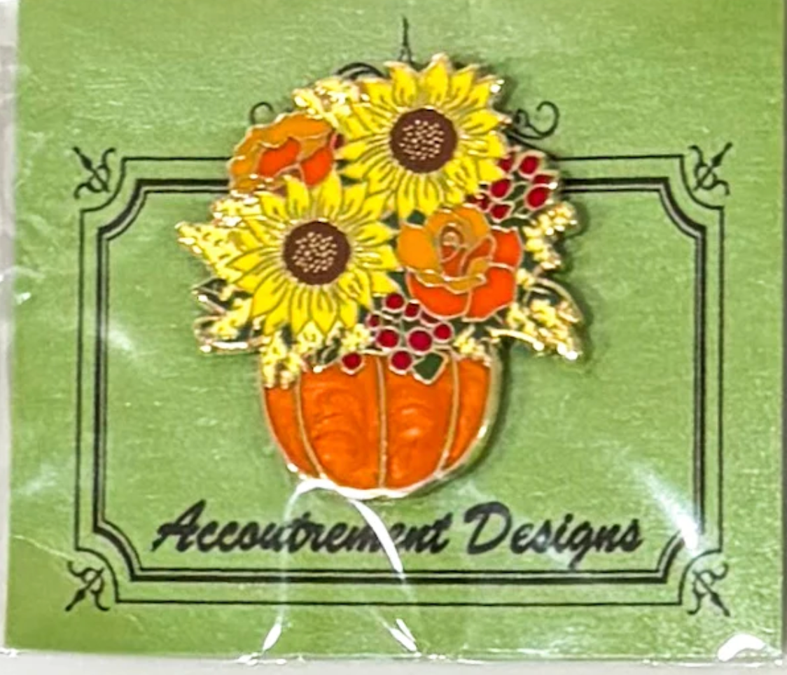 Fall Flowers in a Pumpkin Needle Minder