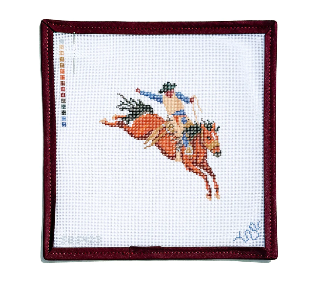 Black Rodeo Bronc Rider Needlepoint Canvas