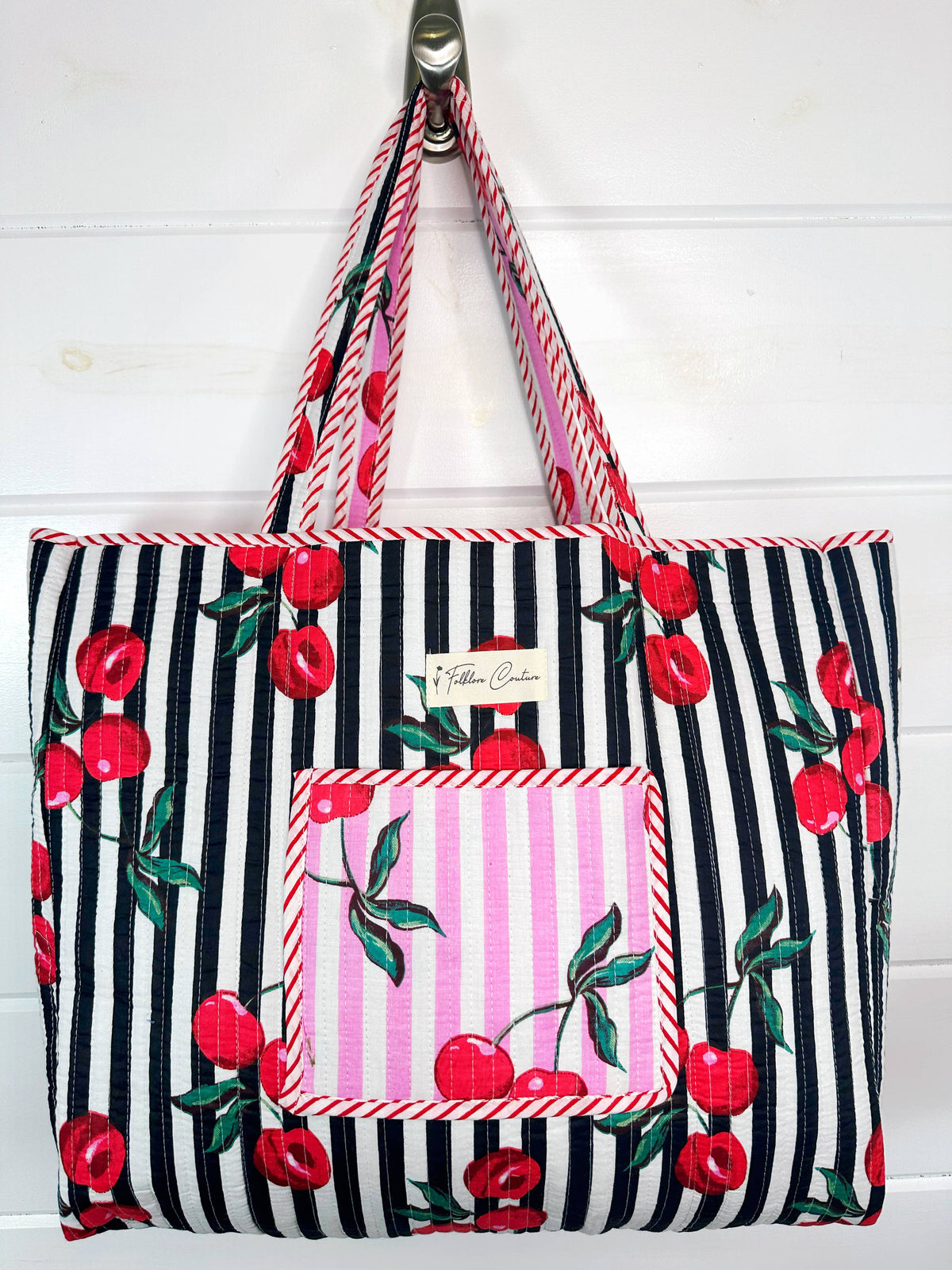 Quilted Tote Bag | Cherry Tote | Large Shopping Tote Bag