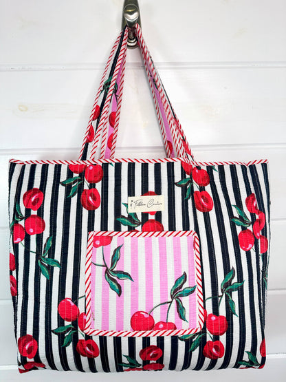 Quilted Tote Bag | Cherry Tote | Large Shopping Tote Bag