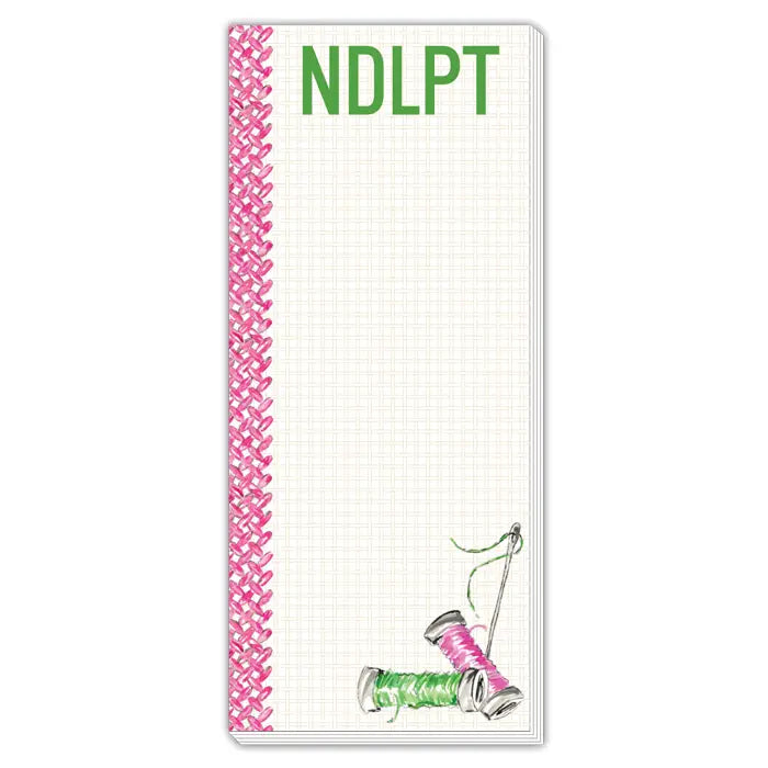 Ndlpt Pink and Green Woven Needlepoint Stitch Skinny Notepad
