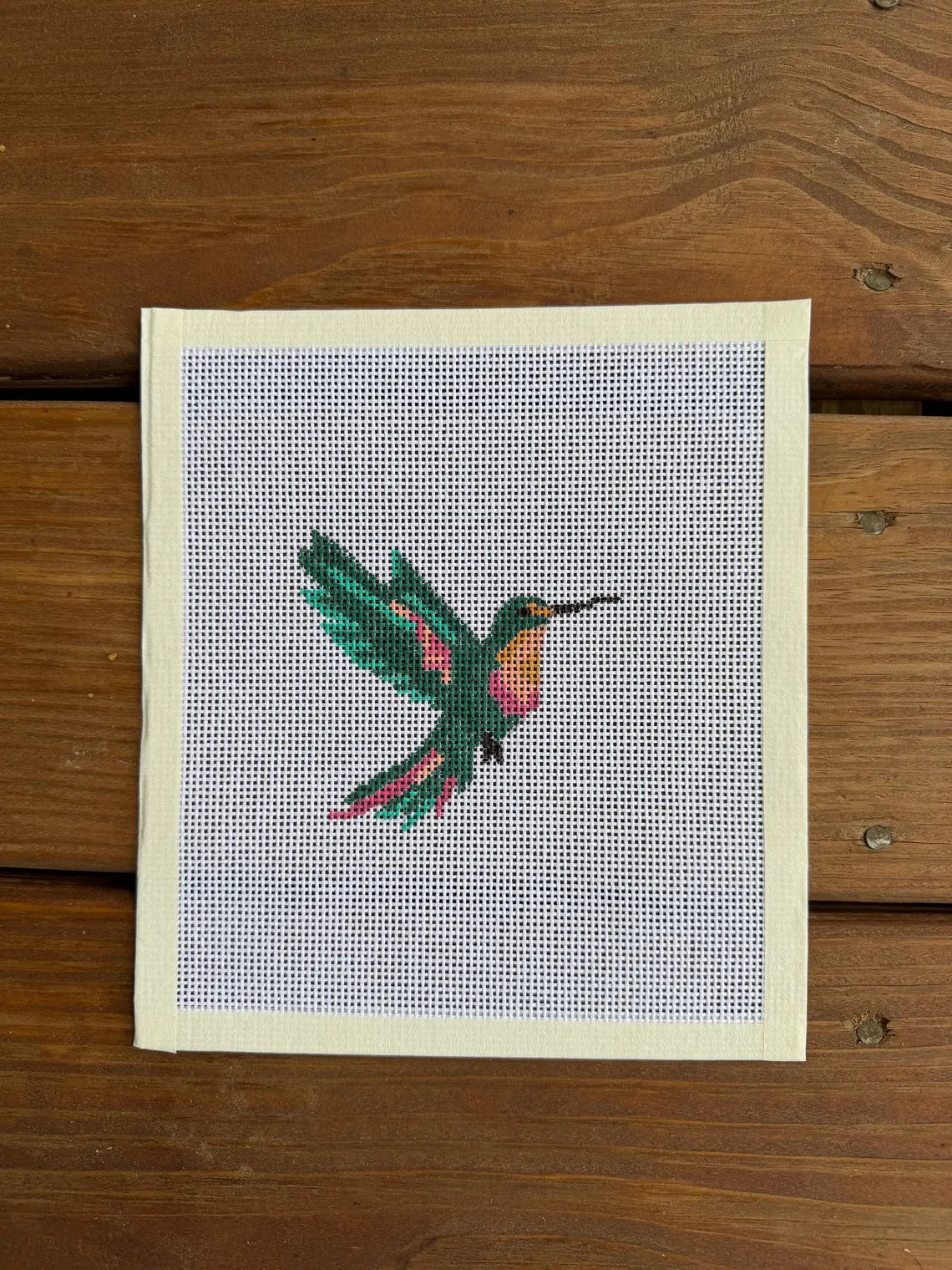 Quilt Square Canvas: teal and purple hummingbird